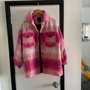 Forever 21 Pink Plaid Shacket Jacket | Cozy Fuzzy Overshirt | Size M
